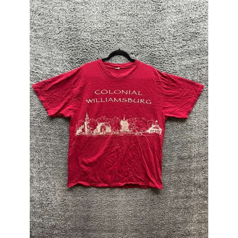 Vintage Colonial Williamsburg Graphic Short Sleeve T-Shirt Red Mens Size L/XL